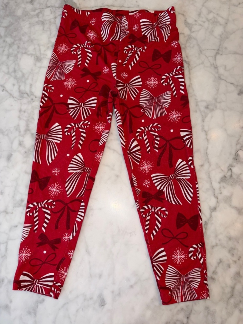 Little Sleepies PLAY Red Bow & Candy Cane Print Leggings 4Y